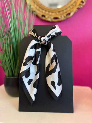 Ivory & Black Leopard Satin Wild Rag Scarf