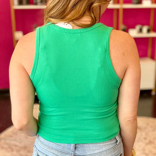 Green VCut Ribbed Tank