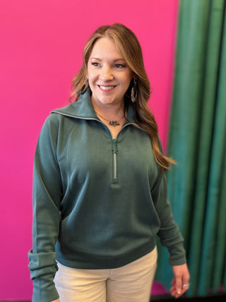Emerald Green Essentials Zip Pullover