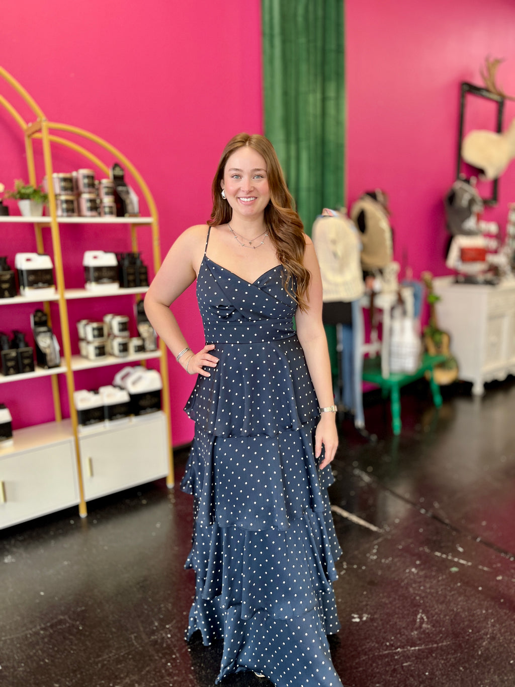 Navy Polka Dot Tiered Maxi Dress – Queen Bling Boutique