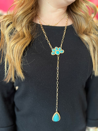 Gold & Turq Half Flower Y Necklace