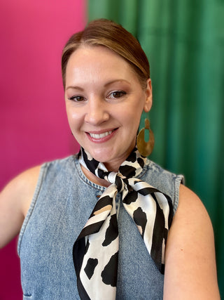 Ivory & Black Leopard Satin Wild Rag Scarf