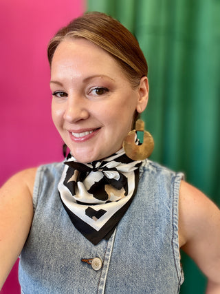 Ivory & Black Leopard Satin Wild Rag Scarf