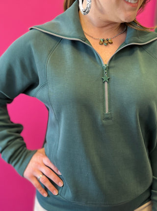 Emerald Green Essentials Zip Pullover