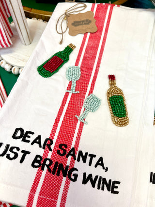 Dear Santa, Bring Wine Beaded Tea Towel