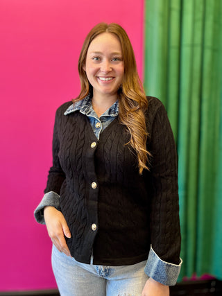 Black Knit & Denim Layered Top