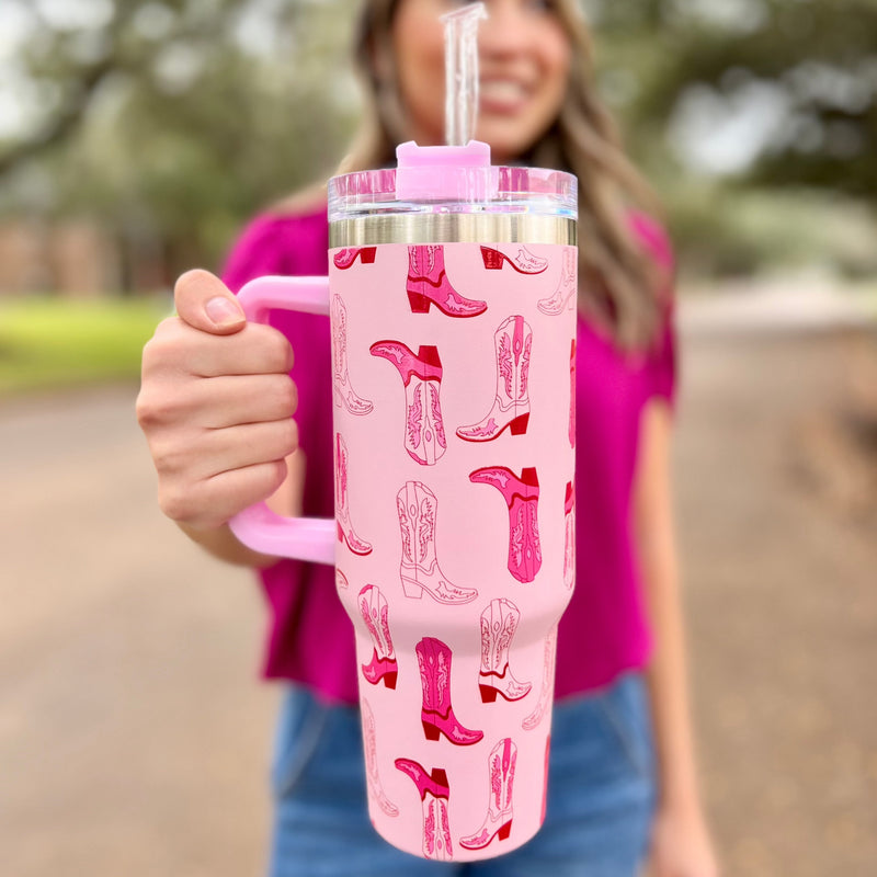 Pink Cowboy Boots Tumbler Cup Queen Bling Boutique