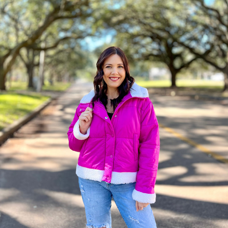 Leavin' Hot Pink Sherpa Puffer Jacket