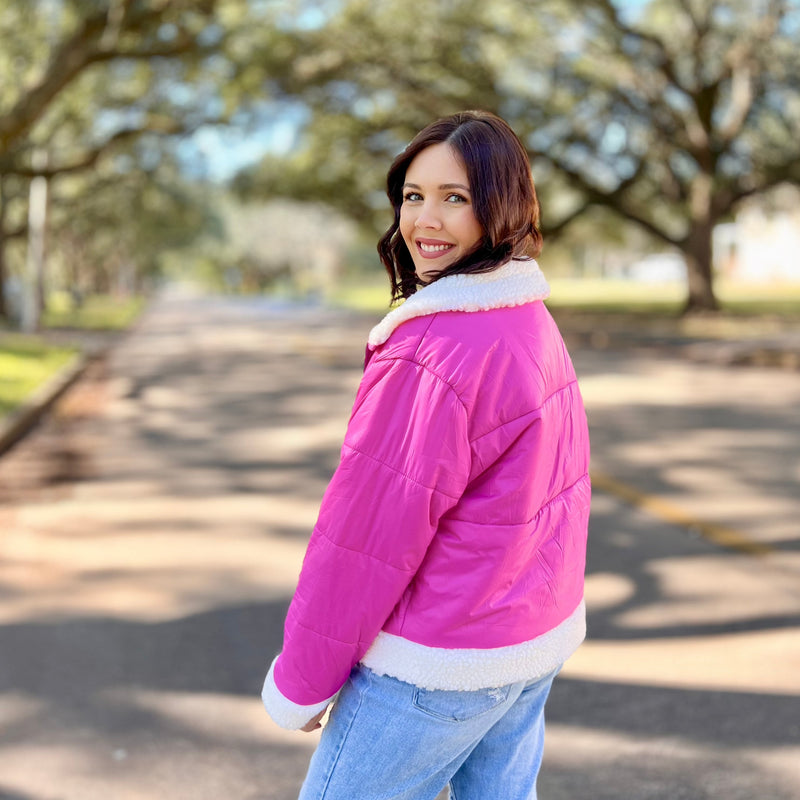 Leavin' Hot Pink Sherpa Puffer Jacket