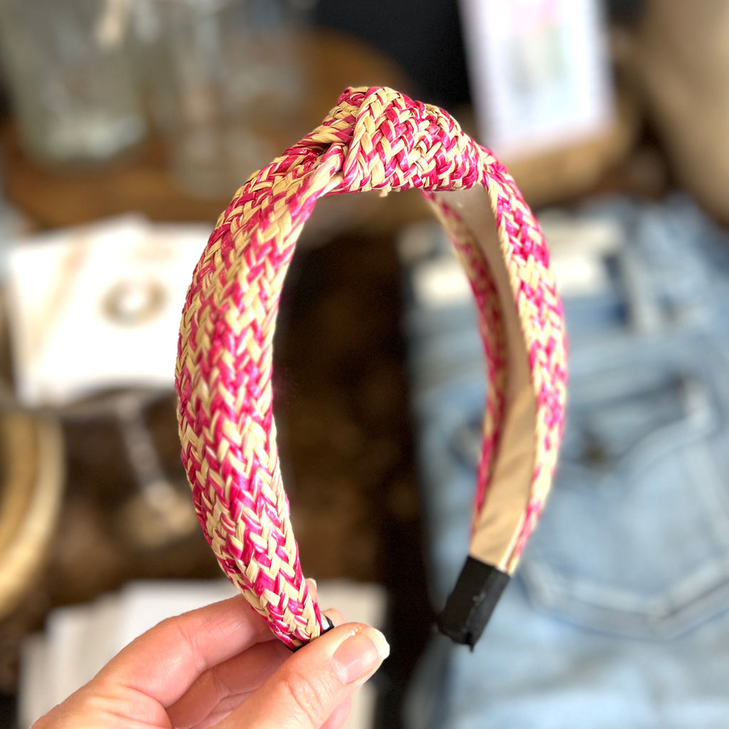 Hot Pink & Natural Raffia Knot Headband