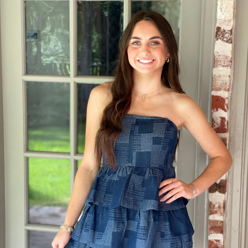 Denim Patchwork Ruffle Dress