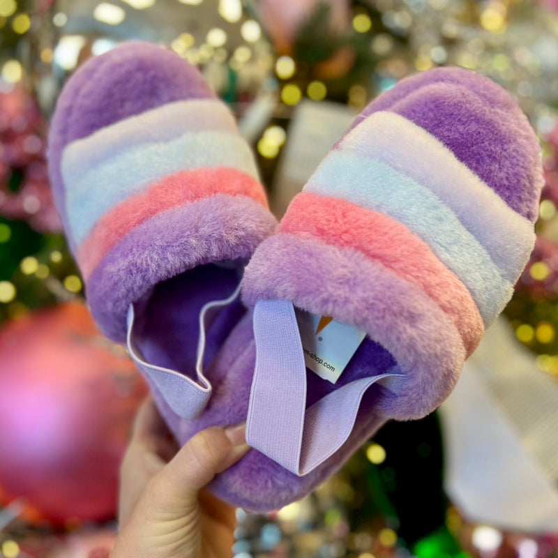 Tween Purple, Pink, Blue Fur Slippers