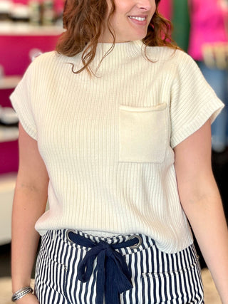 Ivory Ribbed Mock Neck Sweater