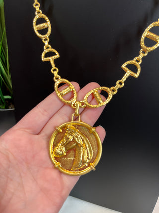 Gold Horse Medallion & Horsebit Necklace - Water Resistant