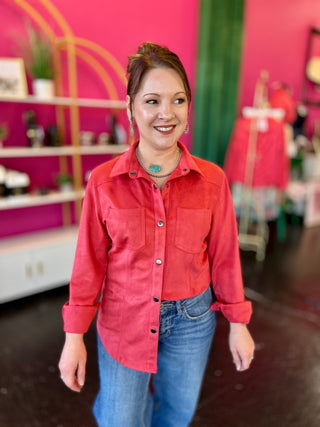 Abby Coral Suede Snap Closure Top