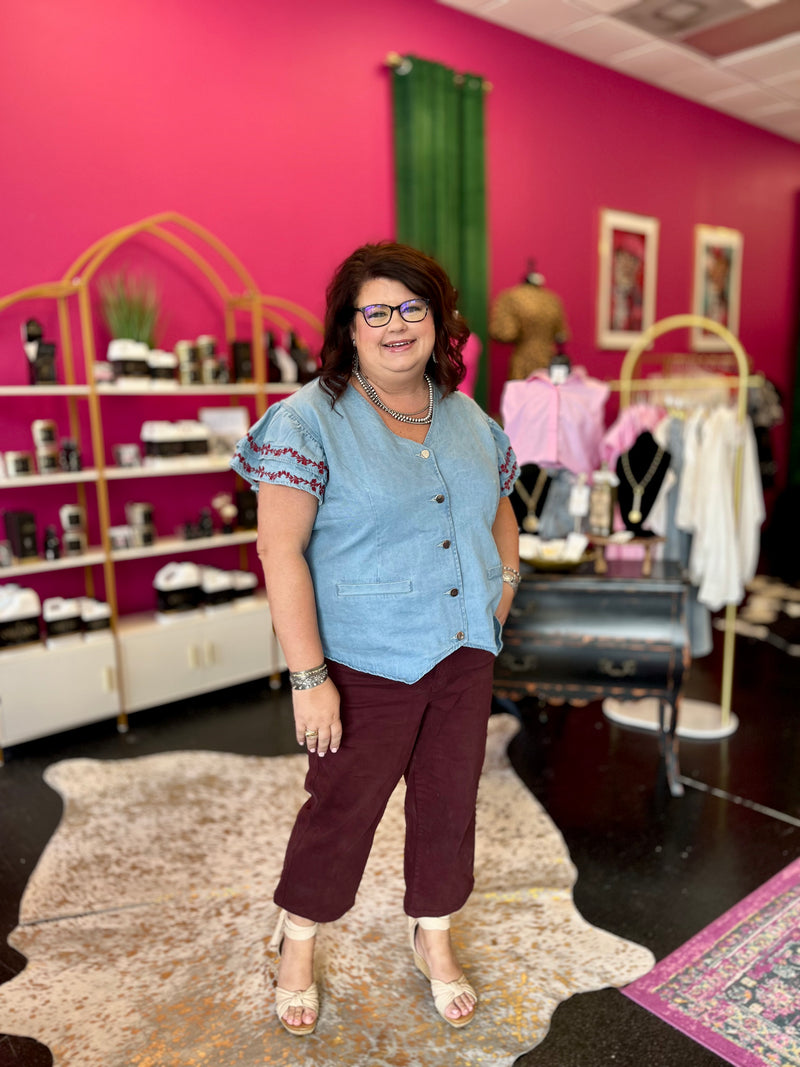 Karly Denim & Maroon Top