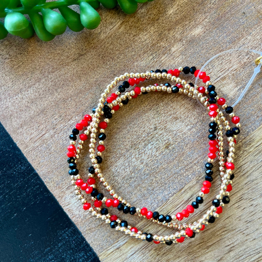 Red & Black Mini Bead Gameday Bracelet Set