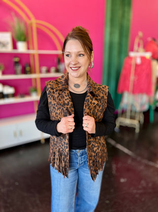 Ella Leopard Suede & Fringe Vest