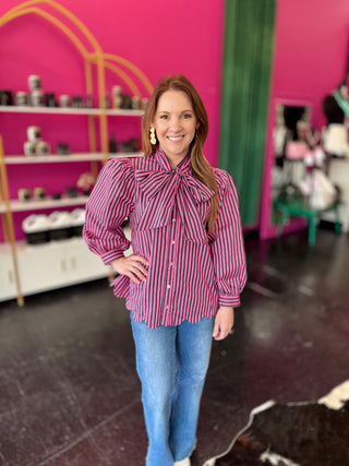 Pink & Navy Striped Neck Tie Top
