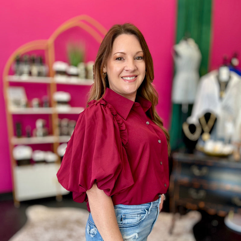 Maroon Bubble Sleeve Top