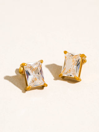 Avenn 18K Gold Emerald CZ Stud Earrings - Water Resistant