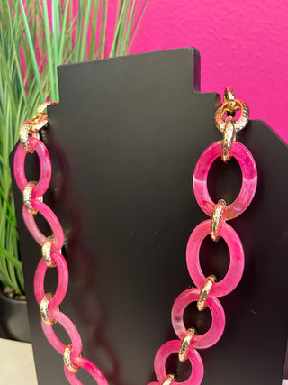 Hot Pink Oval & Gold Statement Necklace