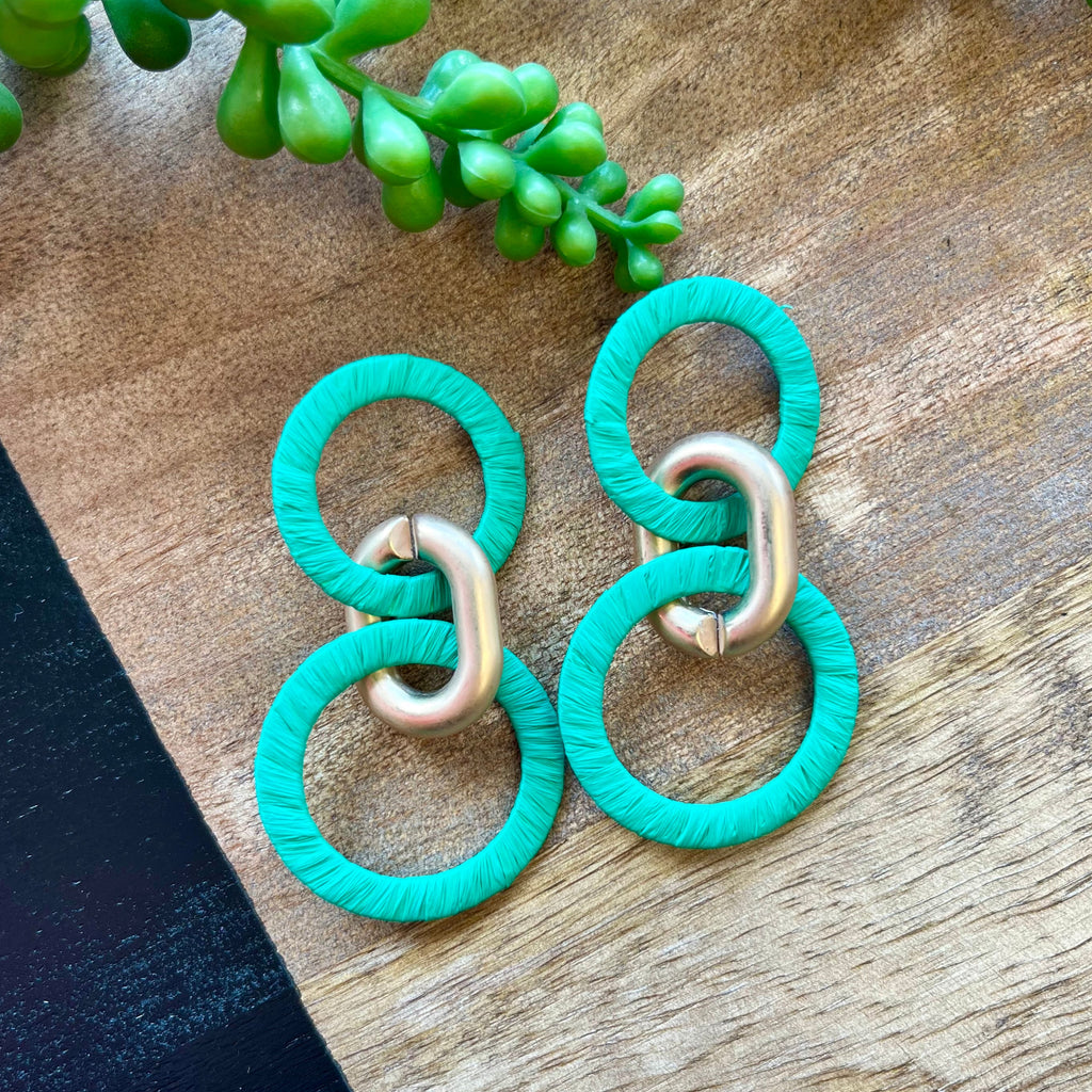 Mint Beaded 3 Circle Earrings