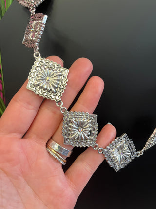 Silver Diamond Concho Necklace