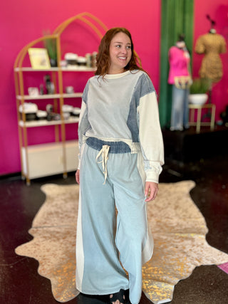 Denim & Sage Color Block Wide Leg Pant