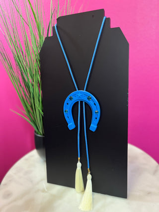 Royal Blue & White Horseshoe Bolo Necklace