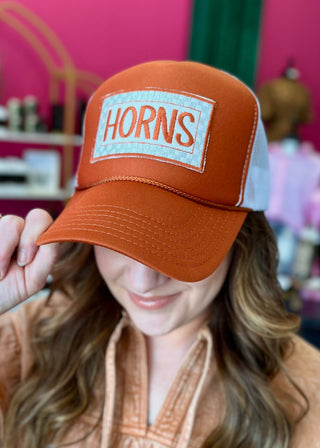 Horns Check Burnt Orange Trucker Hat