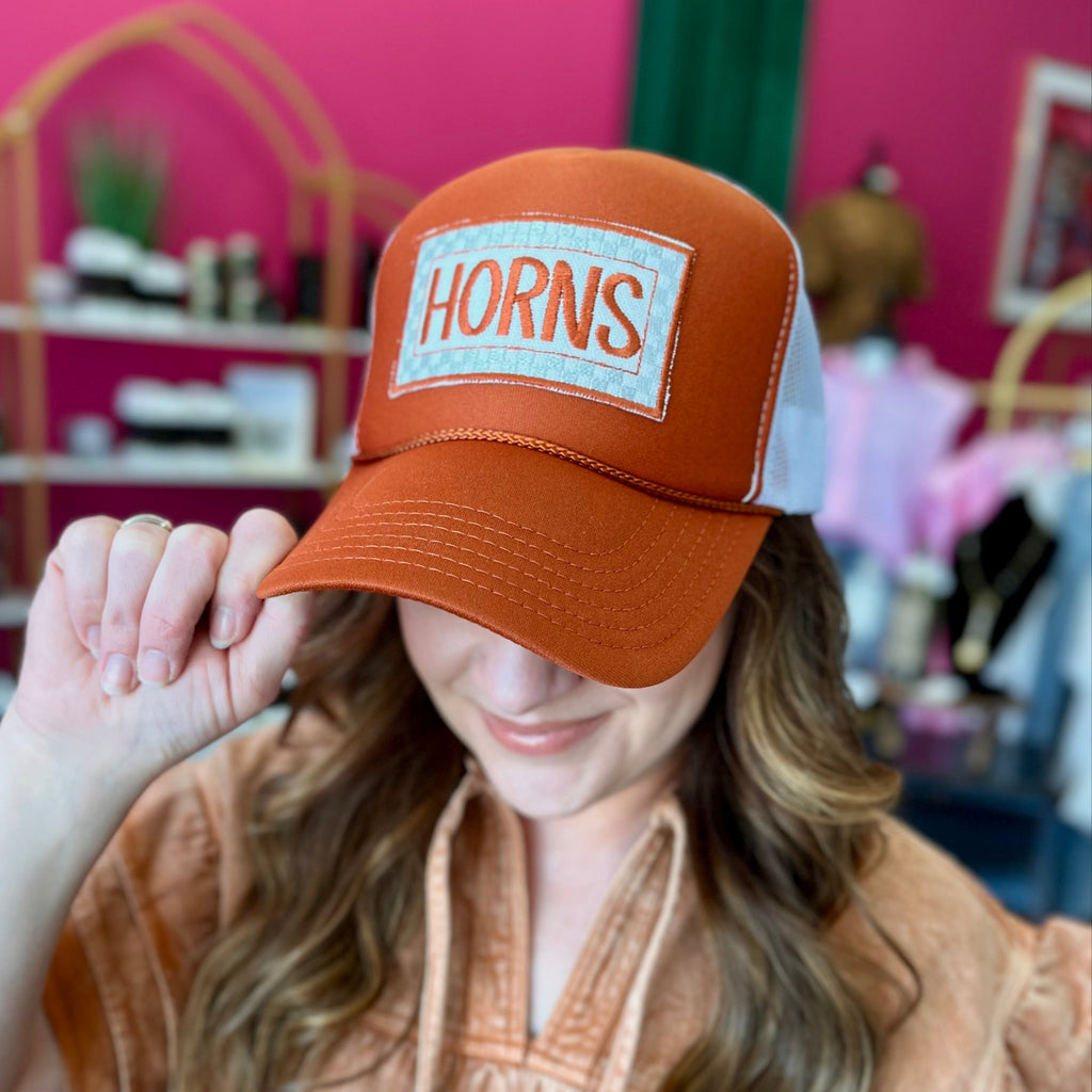 Horns Check Burnt Orange Trucker Hat