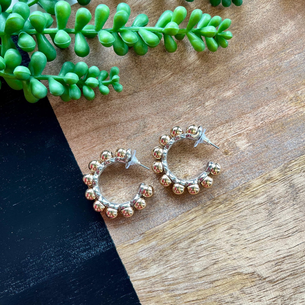 Mixed Metal Gold Ball Hoop Earring