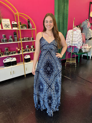 Navy Bandana Baby Pleated Maxi Dress