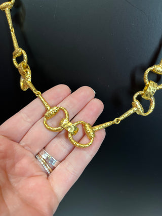 Gold Textured Horsebit Necklace - Water Resistant