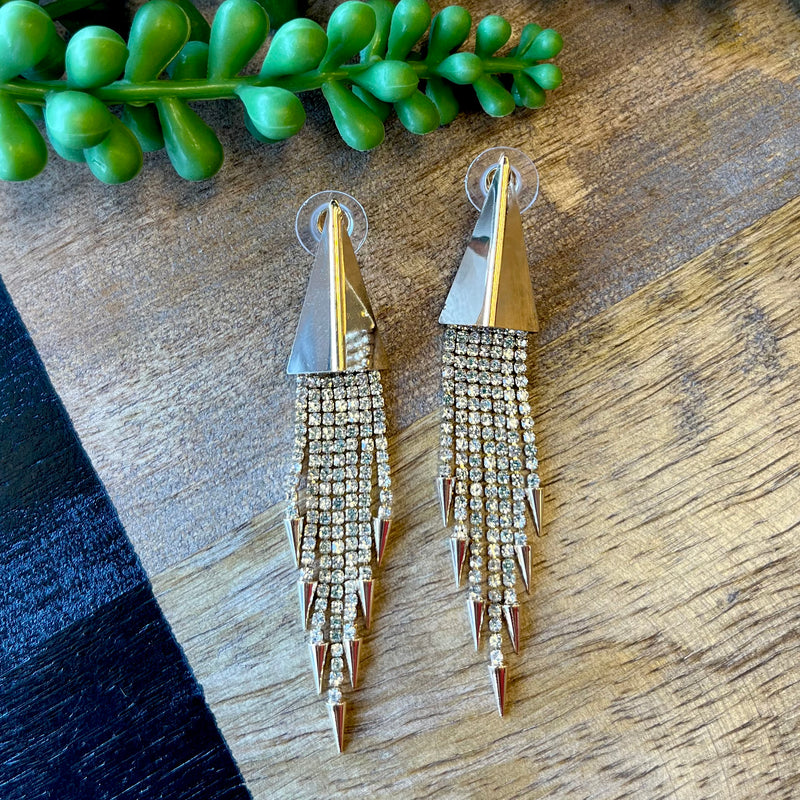 Gold Triangle Crystal Dangle Earring