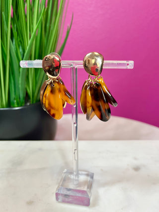Dark Tortoise & Gold Petal Earring