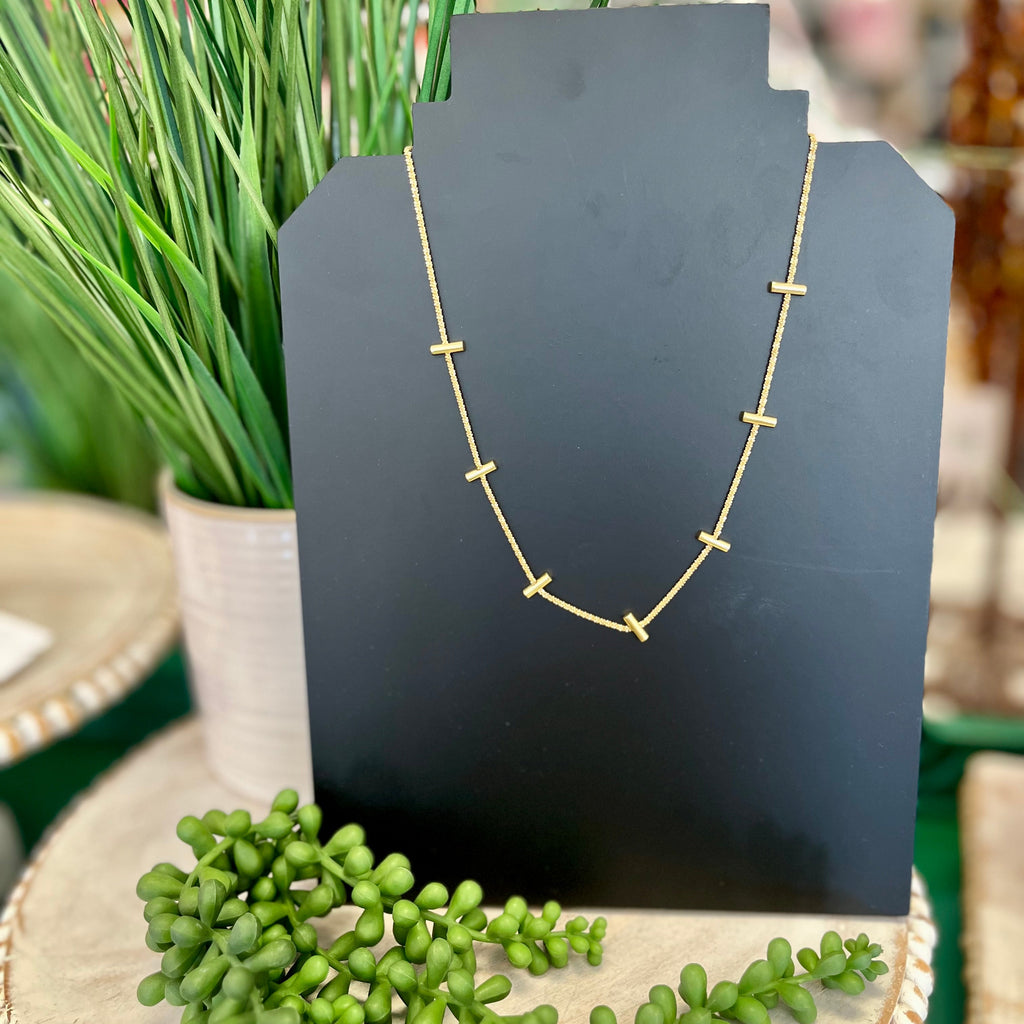 Gold Scattered Bar Necklace - Water Resistant