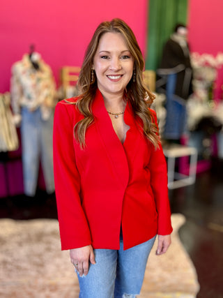 Red Sculpted Collar Blazer