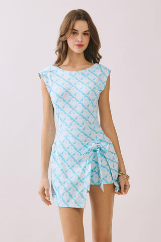 Turquoise Blue Print Wrap Front Athleisure Dress