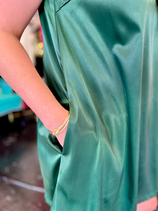 Emerald Green Satin Bow Dress
