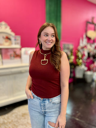 Maroon Drawstring Sleeveless Top