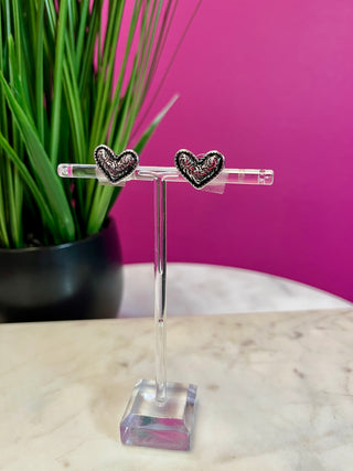 Silver Scroll Heart Stud Earrings