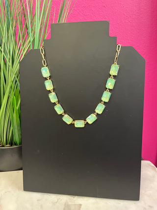 Too Chic Rectangle Mint Green & Gold Chain Necklace