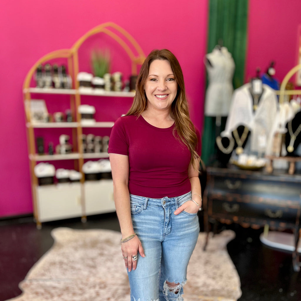 Maroon Cotton Spandex Tee