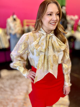 Cream & Gold Metallic Bow Top