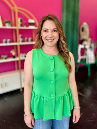 Green Button Down Peplum Top