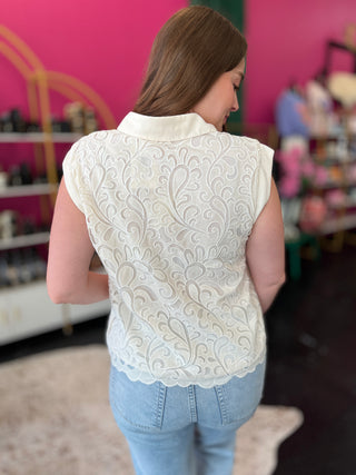 Ivory Lace Button Down Top