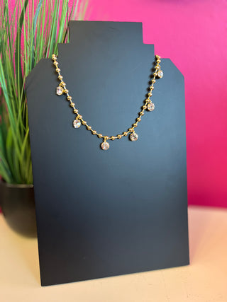 Gold Ball Chain with Big Crystals Necklace by Yochi