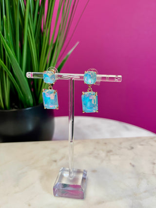 Too Chic Iridescent Sky Blue Double Crystal Earring